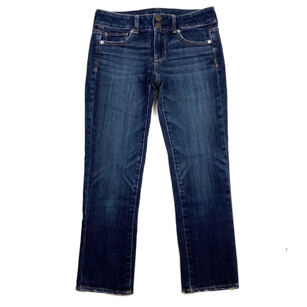 American Eagle Stretch Artist Crop Jean Dark Was Denim Womens Size 0